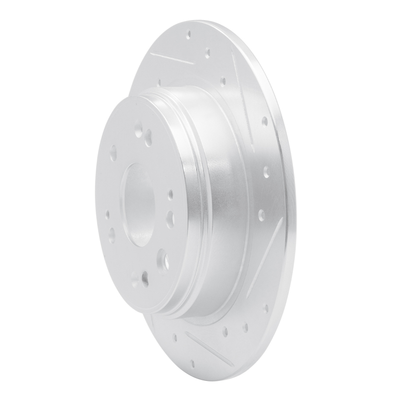 Honda CR-V Brake Rotor (1) - Rear Right - R1 Concepts - Drilled & Slotted - Silver - `02-`04